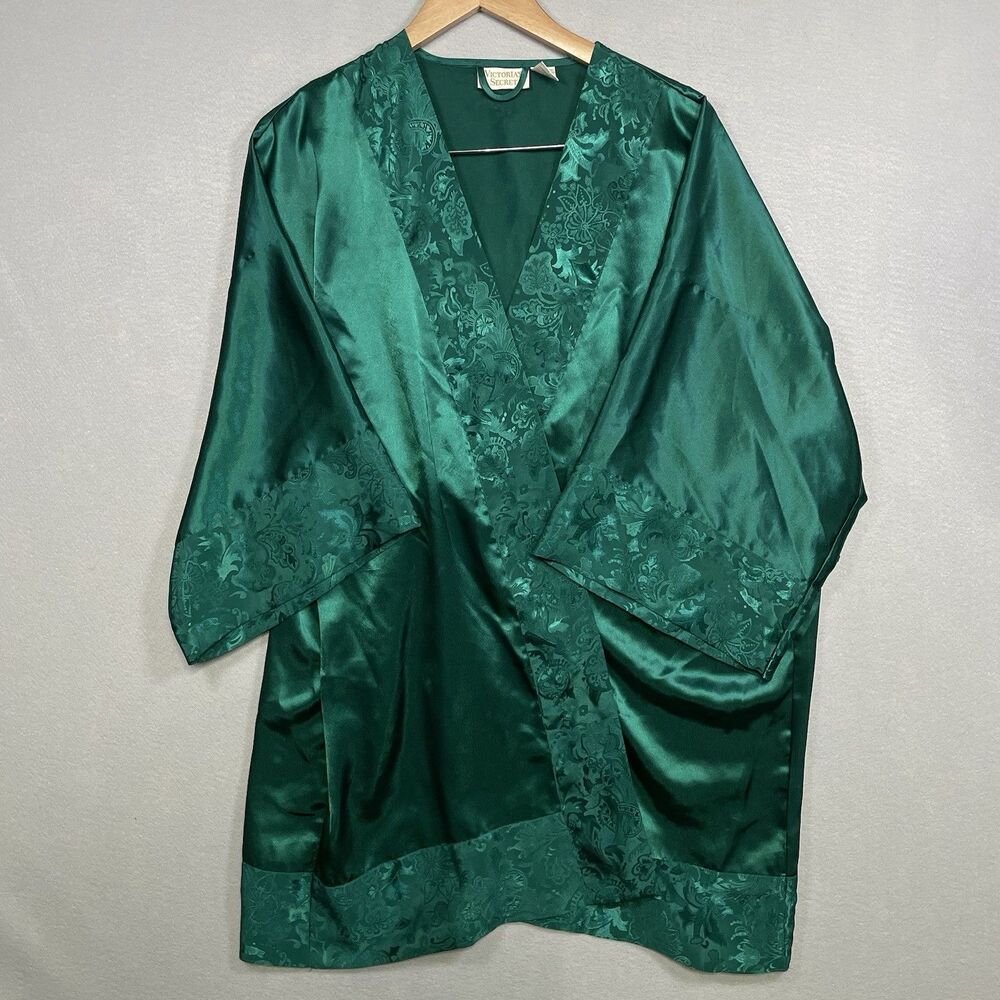 Vintage Gold Label Victoria's Secret 90s Green Satin Silky Kimono-style Robe